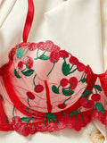 Red Cherry Embroidery Sheer Lingerie Set- Outfit