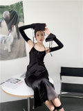 Backless 2 Piece Black Long Halter Neck Dress Women Spring Summer Spaghetti Strap Slip Midi Ladies French Dress