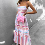 Spot 2025 Summer New Women's Fashion Temperament In The Long Striped Slip