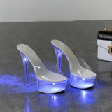 Light Up Glowing Shoes Woman Luminous Clear Sandals Women Platform Shoes Clear High Heel Transparent Stripper Wedding