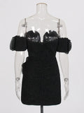 Sexy Shoulder Bra Skirt 2025 New Niche Splicing Diamond Design Short Dress