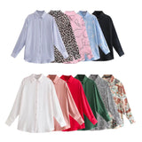 New Women's Autumn Printing Multi-Color Silk Sipping Long-Sleeved Collar Loose Shirt