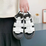 Rome Sandals Women Flat Shoes Round Toe Genuine Leather Holiday Beach Shoes Woman Comfort Thick Sole Sandalias