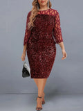 Summer Dress Elegant Sequin Evening Party Dresses 2022 Mesh Patchwork Casual Midi Dress Wine Red Wedding Club