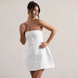 Buttoned Tube Fitted Mini Dress-Outfit