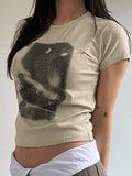 Printed Short Sleeve Crop Top- Outfit