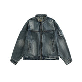 Zingj Do Old Wash Texture Loose Denim Jacket Male Zip Couples Jacket Popular Logo Casual Jacket