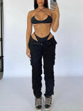 Leg Cargo Pants Women High Waist Casual Baggy Pants Slim Vintage Y2k Streetwear Stretch Wide Leg Trousers Fashion