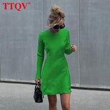 Casual Blue O-neck Mini Dress Ladies Autumn Long Sleeve Slim Bodycon Dress Elegant Classic Party Dresses For Women