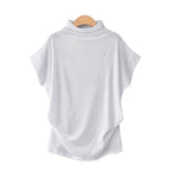 2021 Fashion Turtleneck Batwing Short Sleeve Cotton Shirt Female Casual Solid Blouse Oversized Tops Women