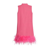 Spring 2025 New Fashion Niche Design Feel Solid Color Collar Feather Splicing High Sense Short Dress Dress