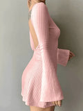 Backless Knitted Long Sleeve Mini Dress- Outfit