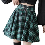 Punk Harajuku Women Skirt Plaid Print Lace Up Hip Hop Winter Casual Green Grey Red Goth Pleated Woolen Skater