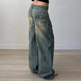Zingj Wind Do Old Wash Water Division Casual Jeans Low Waist Straight Tube Loose Show Thin Casual