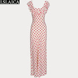 Polka Dot Printed Dress Off Shoulder Ruffles Summer Fashion Party Maxi Dresses for Women Beautiful Going Out Female
