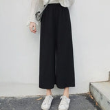 Women Ankle-Length Straight Ttrendy Pant High Waist Chic Womens Leisure Wide Leg Capris Student All-match Solid Lady