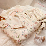 Pyjama Pour Femme Floral Print Women's Pajamas Summer Trouser Suits Nightie Home Clothes Lounge Wear Two Piece