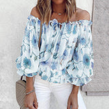 Off-shoulder Chiffon Blouse Street Women's Loose Printed Long-sleeved T-shirt