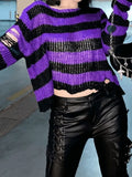 Distressed Striped Crop Sweater- Outfit