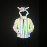 Winter Fashion Dazzle Color Reflective Cotton-Padded Clothes Women Lovely Three-Dimensional Beast Horn Rainbow Color Luminous Cotton-Padded Clothes-Outfit