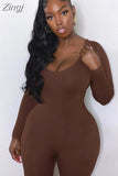 Fall Winter Long Sleeve Jumpsuit Women V Neck Bodycon Rompers Womens Jumpsuit Black Casual Fitness Streetwear