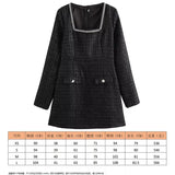 Women's Clothing 2025 Winter New Square Neck Nail Beads To Collect Short A-Shaped