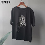 summer t-shirts character printing tops tees solid color white t-shirts women drinking girls