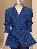 New Temperament Goddess Professional Style Long-sleeved Top Fashion Blue Print Single-button Suit Jacket Jacket