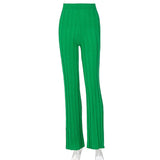 Women Autumn Winter High Waist Knitted Straight Green Long Pants Bottoms Dropshipping 2021 Fall Clothes Wholesale