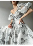 Floral Print Vintage Dress Women Sexy French Style Party Midi Dresses Casual Korean Fashion Elegant Retro Dress 2023