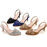 Cm Light-Mouthed Pointed Sandals Discolored Cloth Thin Heel Large Banquet Sandals Women 42 Yards 43 Yards High Heel