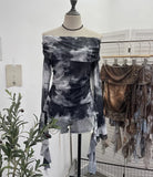 Real Shot Shoulder Strap Tie Dyed Net Shawl Shirt T-Shirt T-Shirt T-Shirt Design Folded Long-Sleeved T-Shirt