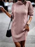 Zingj Autumn And Winter New Clean Color High Collar Long Sleeve Wrapped Hip Sweater Women's Dress-Outfit