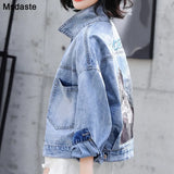 Denim Jacket Coat Autumn 2019 New Long Sleeves Jeans Jackets Print Tops Casaco Feminino Single Breasted Casual
