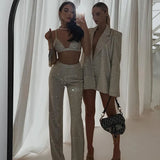 Zingj S Wind New Sling Vest Slim Straight Tube High Waist Pants Sexy Sequins Coat Nightclub-Outfit