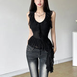 Zingj 2024 Summer Women's Flounce Sleeveless Jacket Is Elegant And Slim Vest-Outfit