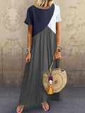 Women's Loose Vintage Patchwork Midi Long Dress 2021 Fashion Casual O Neck Short Sleeve Lady Beach Maxi Dresses Plus