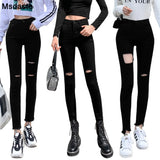 Pants Women Denim Holes Leggings Black Skinny Jean Trousers Autumn New High Waist Casual Elastic Slim Jeans Pencil