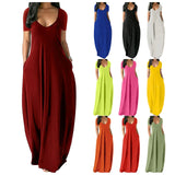 Plus Size Women's Solid Color Sexy Deep Milk Silk Short Sleeve Pockets