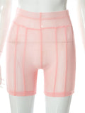 Mesh Patchwork See Through Shorts Women High Waist Body-Shaping Streak Activewear Lady Club Wear Bottoms