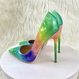 Green Women Pointy Toe Glossy Stiletto Pumps Sexy Ladies 12cm High Heel Party Dress Shoes Big Size 10 11 QP150