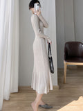 Spring New Knit Sweater Women Midi Mermaid Dress Elegant Bodycon Slim Long Sleeve Female Spring
