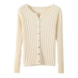 Zingj Long Sleeve Spring And Autumn New Round Collar Cardigan Women's Jacket Slim Soft Waxy Bottom Coat Thin Sweater-Outfit