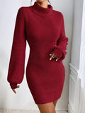 Women's Sweater Dress Stylish Simple Thin Knitted High-Necked Solid-Colored Knitted