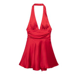 Women's Clothing 2025 Spring New Silk-Sense Texture Hanging Neck-Deck Bow Tie With