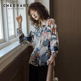 Plant Floral Print Vintage Blouse Long Sleeve Tops And Blouses Button Up Collar Shirt Designer Shirts Women