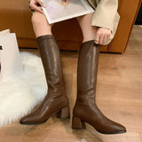 Zingj Knee Boots Female 2023 Autumn Winter New British Style Fashion Small Show Thin Tall Heel Knight Female Boots-Outfit