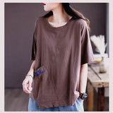T-shirt 100% Cotton Short Sleeves Korean Fashion Loose Plus Size Female Top Round Neck Pullover Women's Clothing