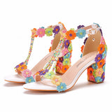Cm Light Mouth With Beaded Square Sandals White Lace Beaded Bride Wedding Shoes Coarse Sandals