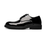 2025 New Men's Daily Round Head Low Top Round Head Thick Bottom British Wind Bright Face Patent Leather Business Shoes